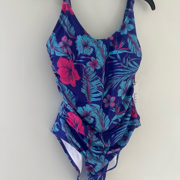 Nicole Miller Blue and Pink Floral One Piece Swimsuit - Picture 1 of 4